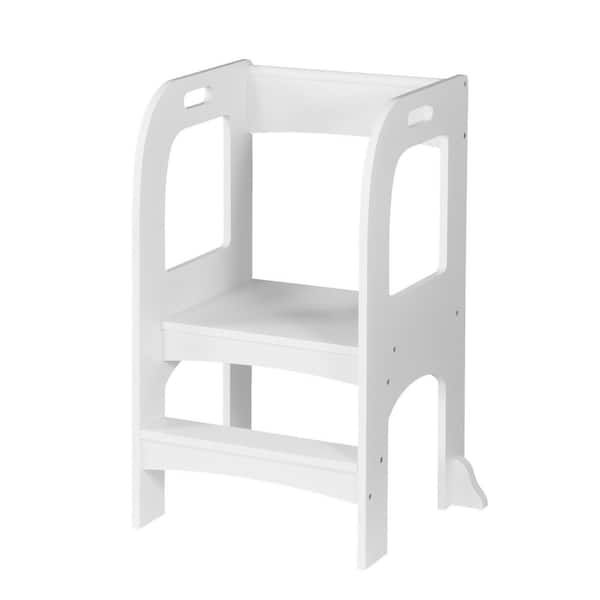 Avex White 2-Step 1.5 ft. Reach Height MDF Kids Standing Tower Step Stool with 50 lb. Load Capacity