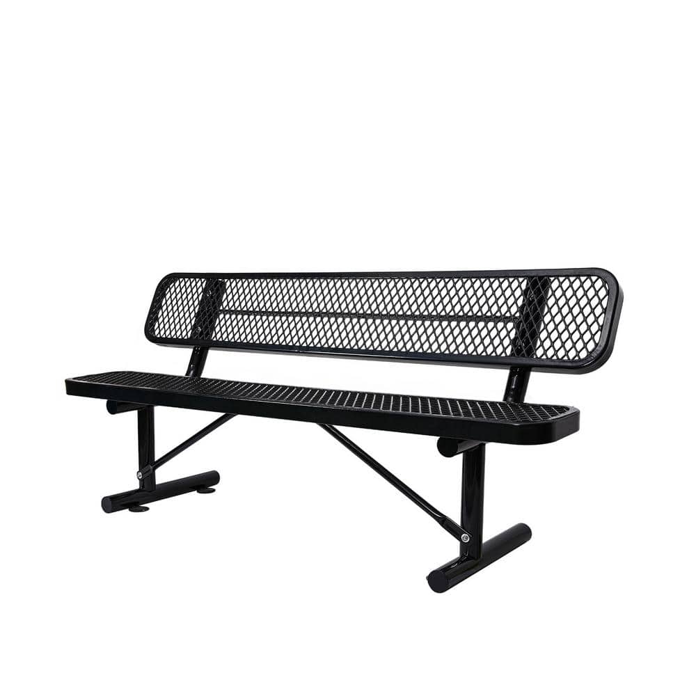 6 ft. Outdoor Rectangle Metal Bench with Backrest in Black