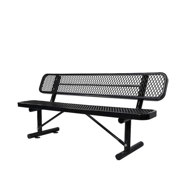 Unbranded 6 ft. Outdoor Rectangle Metal Bench with Backrest in Black