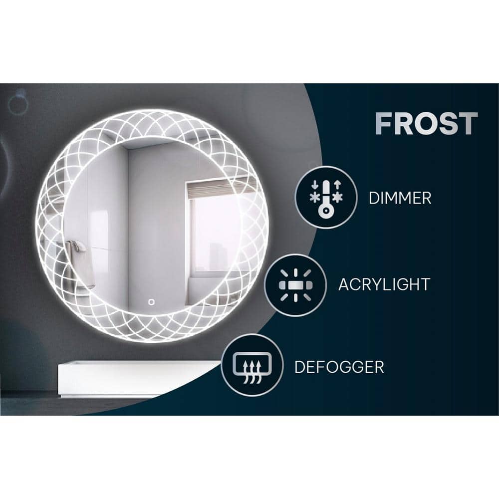 30" Round Silver LED Lighted Bathroom Mirror