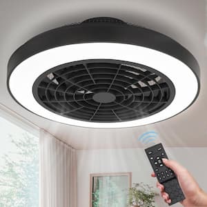 19 in. Indoor Black Low Profile Ceiling Fan with Light and Remote, Flush Mount Ceiling Fan with Dimmable Lights