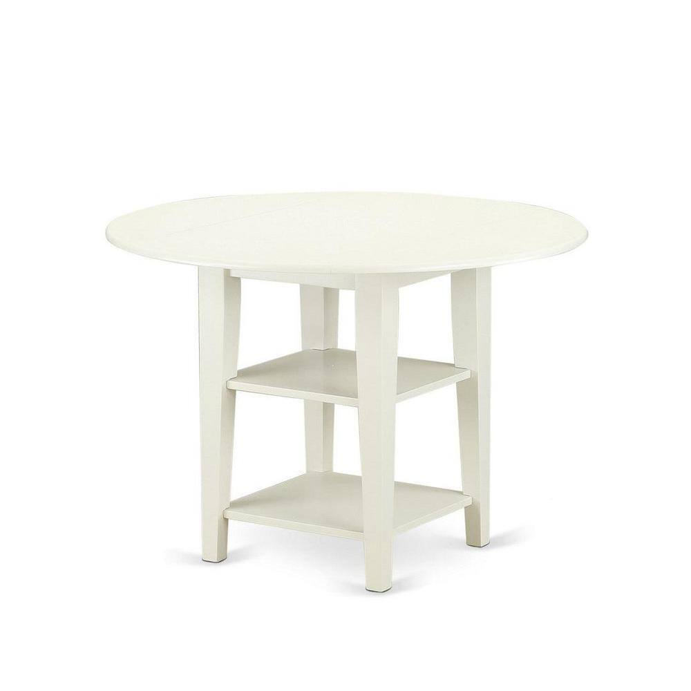 Linen White Round Rubberwood Dining Table Set with Microfiber Seats