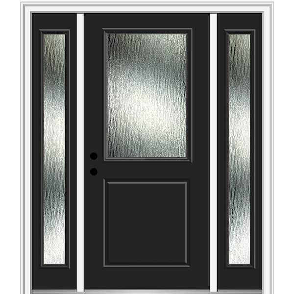 MMI DOOR 64 in. x 80 in. Right-Hand Inswing Rain Glass Black Fiberglass Prehung Front Door on 4-9/16 in. Frame