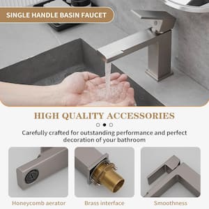 Single Handle Single Hole Modern Bathroom Faucet for Sink Drip-Free Vanity Sink Faucet in Brushed Nickel