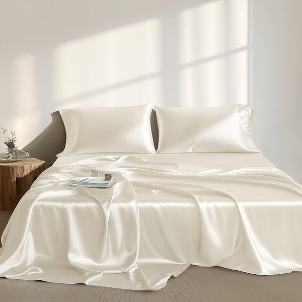Madison Park Satin 6-Piece Ivory Solid Polyester California King Luxury Sheet Set