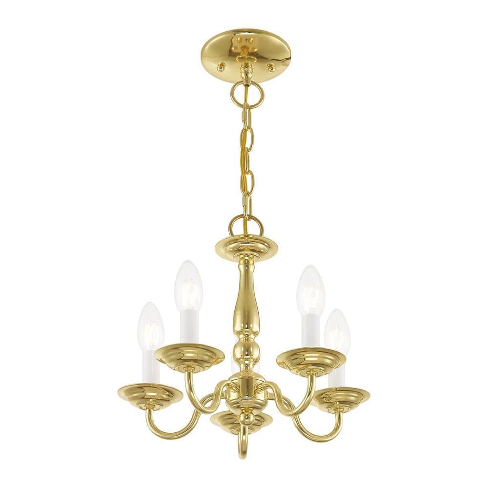 Elegant Williamsburgh Polished Brass Mini Chandelier with 5 Candelabra Lights