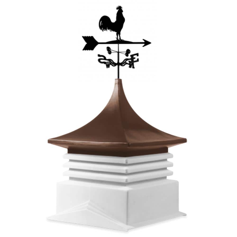 22 in. x 22 in. White Base and Brown Top Poly Cupola with Rooster Weatherva