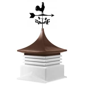 22 in. x 22 in. White Base and Brown Top Poly Cupola with Rooster Weathervane
