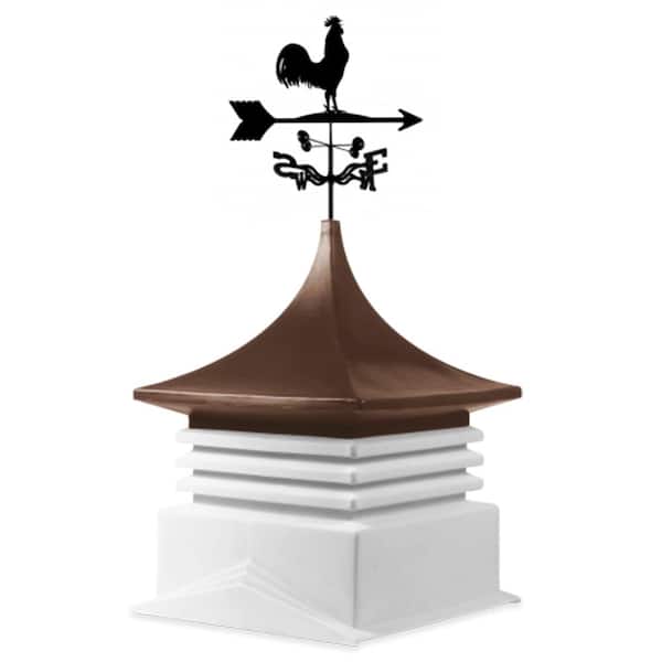 Unbranded 22 in. x 22 in. White Base and Brown Top Poly Cupola with Rooster Weathervane