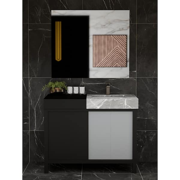 Zilara 42 in W x 22 in D Black and Grey Bath Vanity, Castle Grey Marble Top and 34 in Mirror