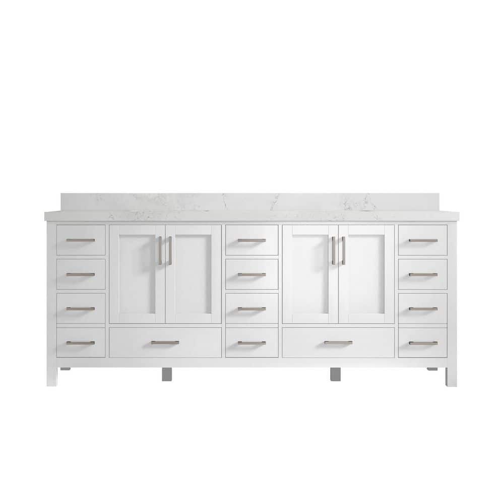 Malibu 84 in. W x 22 in. D x 36 in . H Double Sink Bath Vanity in White with 2 in Empira Quartz Top price history on PriceWatchPro