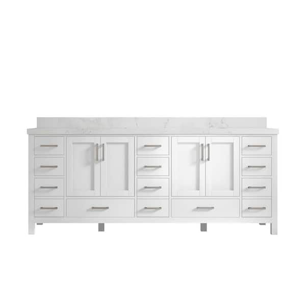 Willow Collections Malibu 84 in. W x 22 in. D x 36 in . H Double Sink Bath Vanity in White with 2 in Empira Quartz Top