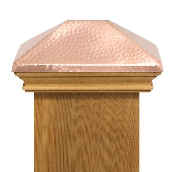 Protectyte Miterless 4 in. x 6 in. Mahogany Wood Flat Slip Over Fence Post Cap with Hammered Copper Pyramid