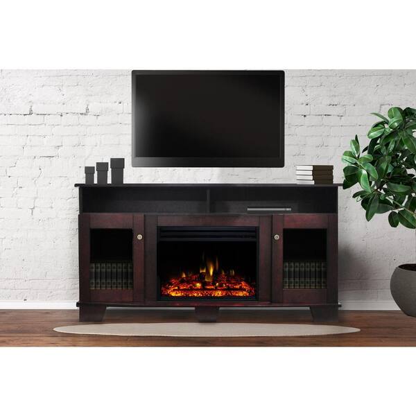 Hanover Glenwood 59.1 in. Freestanding Electric Fireplace TV Stand in Mahogany with Multi Color Flames FS6022 1BMHL3