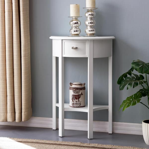 Leick Home Demilune 28 in. H x 19 in. W White Wood Console Table with ...