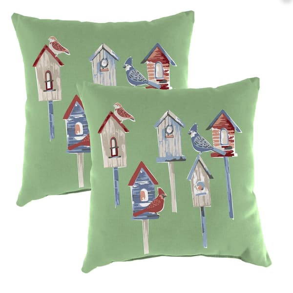 16 in. L x 16 in. W x 4 in. T Square Outdoor Throw Pillow in Nesting Bird (2-Pack)