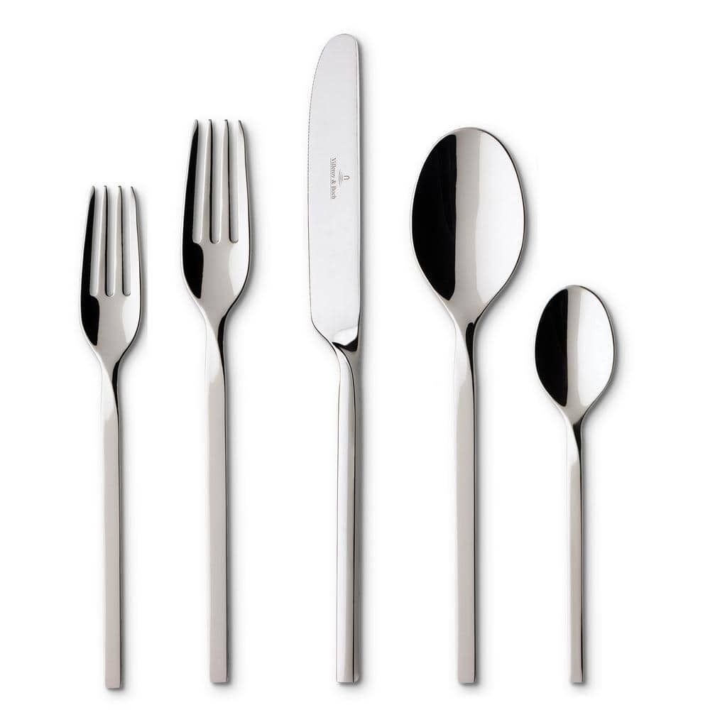 New Wave 64-Piece Stainless Steel Flatware Set with Curved Handles