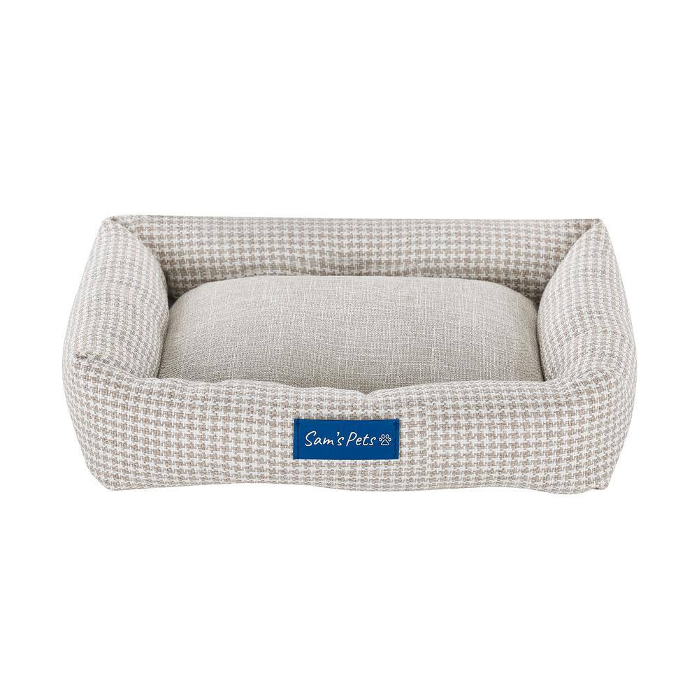 Arlo Small Brown Plaid Bolster Dog Bed
