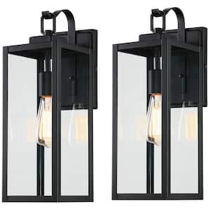 17.74 in. 1-Light Black Outdoor Wall Sconce Light Fixture with Clear Glass Shade (2-Pack)