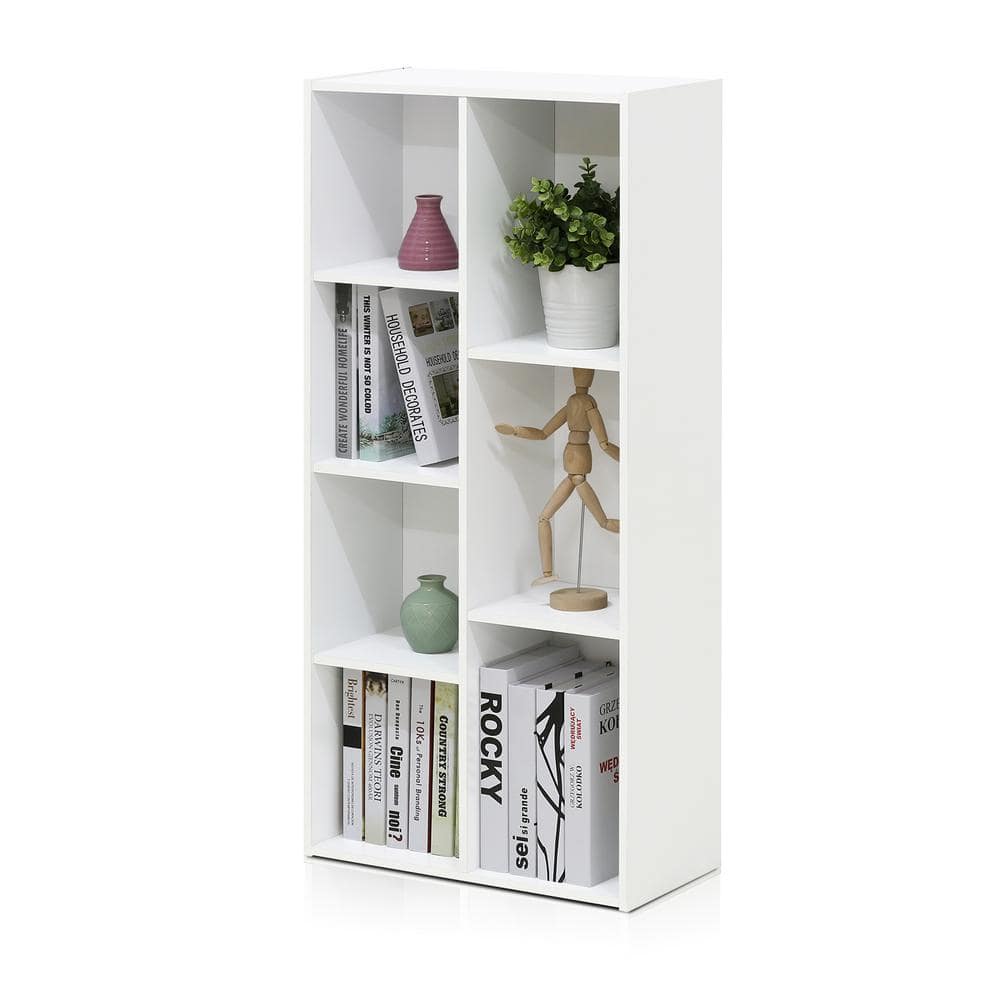 Contemporary White Wood 7-Cube Floor Mount Storage Shelf for Kids
