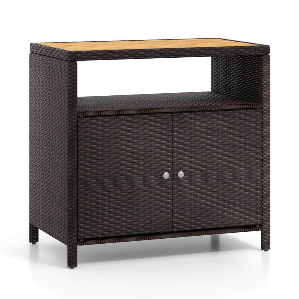 Outdoor Rattan Storage Cabinet with Acacia Wood Countertop and 2 Doors 35.5 In. L x 21 In. W x 34 In. H price history on PriceWatchPro