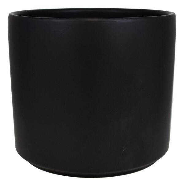 Trendspot 12 in. Black Ceramic Cylinder Planter