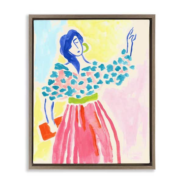 Stupell Industries Woman in Bold Dress by June Erica Vess Brown Floater Frame People Graphic Art Print 21 in. x 17 in.
