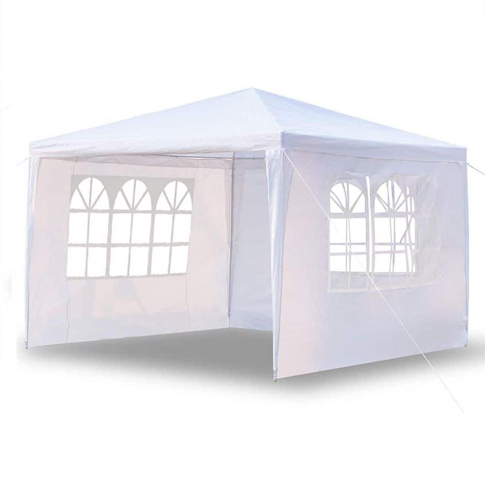 10 ft. x 10 ft. White Party Tent with 3 Side Walls Outdoor Gazebo Canopy Ca