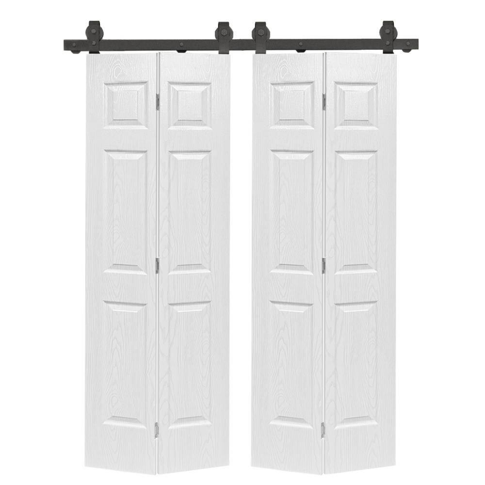 48 in. x 82 in. 6 Panel Hollow Core White Composite Texture Double Bi-Fold Door with Sliding Barn Door Hardware Kit price history on PriceWatchPro