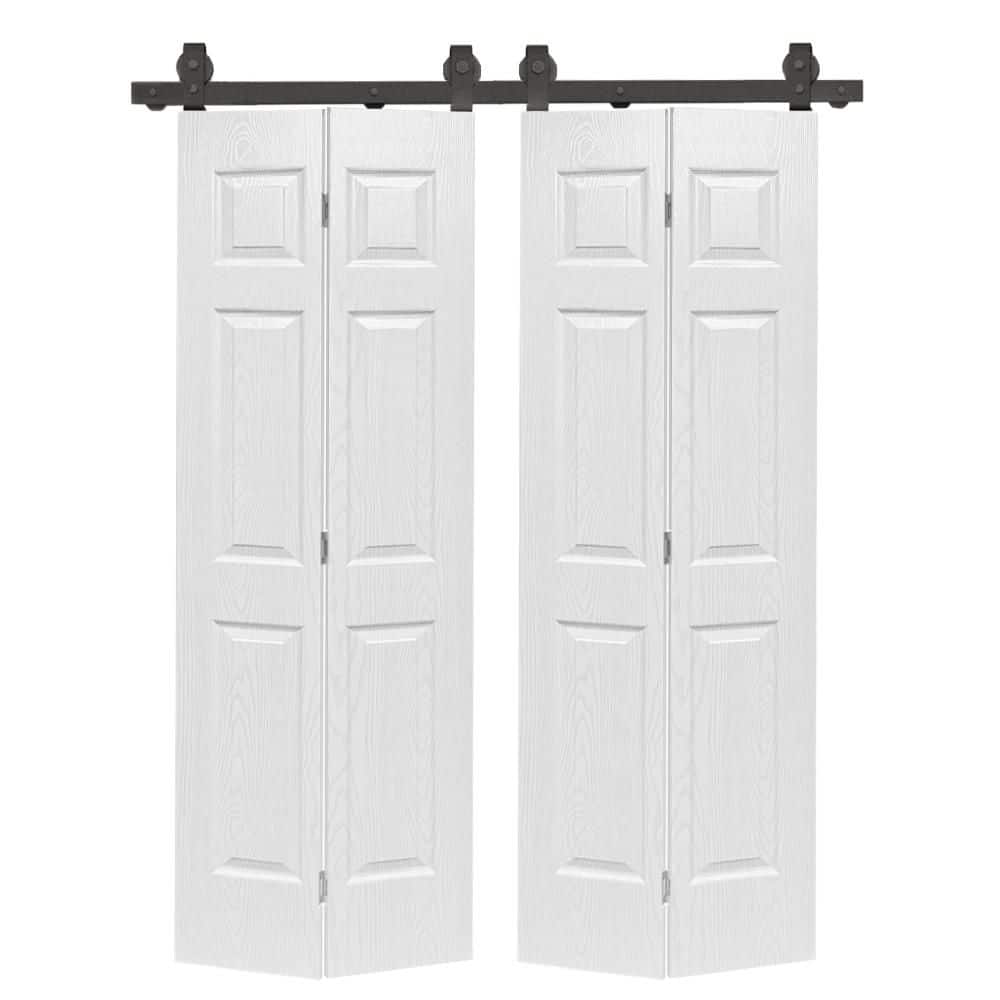 60 in. x 82 in. 6 Panel Hollow Core White Composite Texture Double Bi-Fold Door with Sliding Barn Door Hardware Kit price history on PriceWatchPro