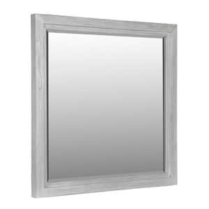 Lou 39 in. W x 40 in. H Inch Wood Frame Washed White Rectangular Mirror with Grain Details