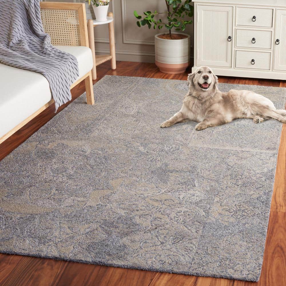 Hand-Tufted Square Beige and Gray Wool Area Rug