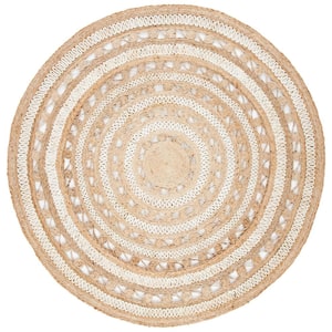 Natural Fiber Ivory/Beige 6 ft. x 6 ft. Woven Ornate Round Area Rug