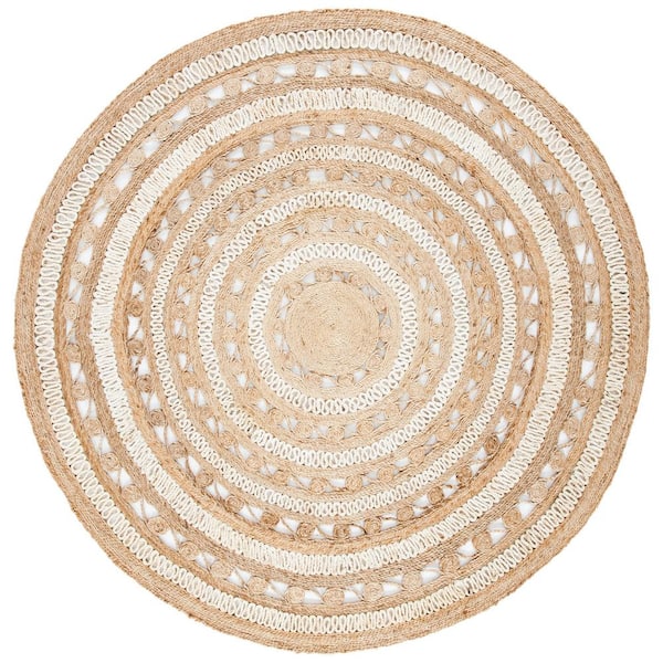 Natural Fiber 10 ft. x 10 ft. Ivory/Natural Solid Color Round Area Rug