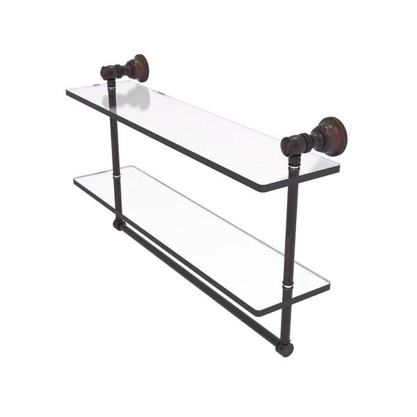 Allied Brass Carolina Collection 22 in. x 9.5 in. H x 5.54 in. D Brass Rectangular Double Glass Shelf w/ Towel Bar in Venetian Bronze