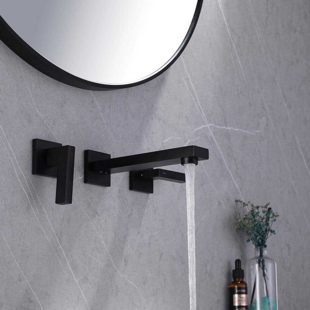 Matte Black Two-Handle Wall-Mount Bathroom Faucet