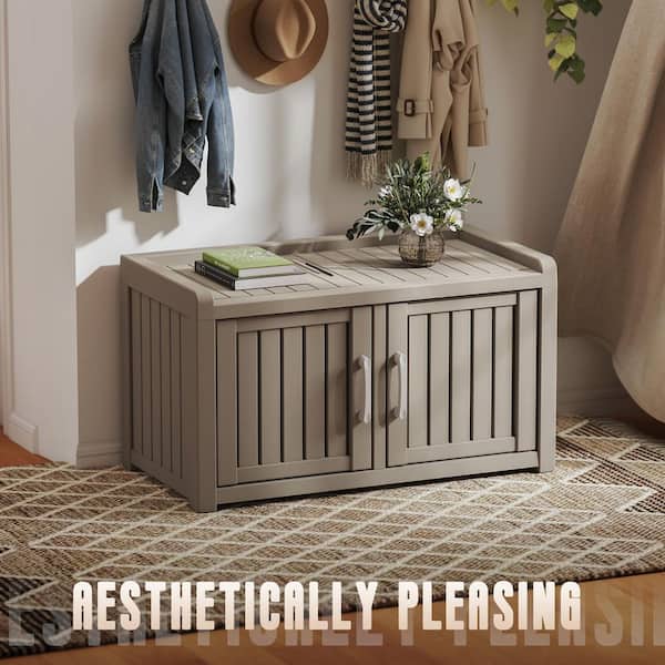 27Gal. Double Door Shoe Cabinet Gray 31.89 in. x 17.32 in. x 17.91