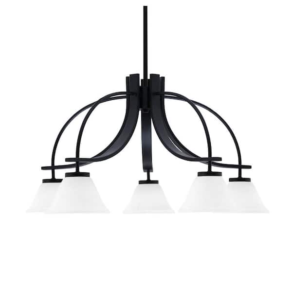 Unbranded Olympia 14.5 in. 5-Light Matte Black Downlight Chandelier White Muslin Glass Shade