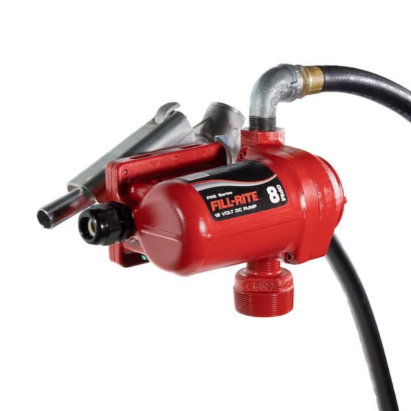 FILL-RITE FR8 12-Volt 8 GPM (31 LPM) 1/12 HP Fuel Transfer Pump with Discharge Hose, Manual Nozzle, and Suction Pipe