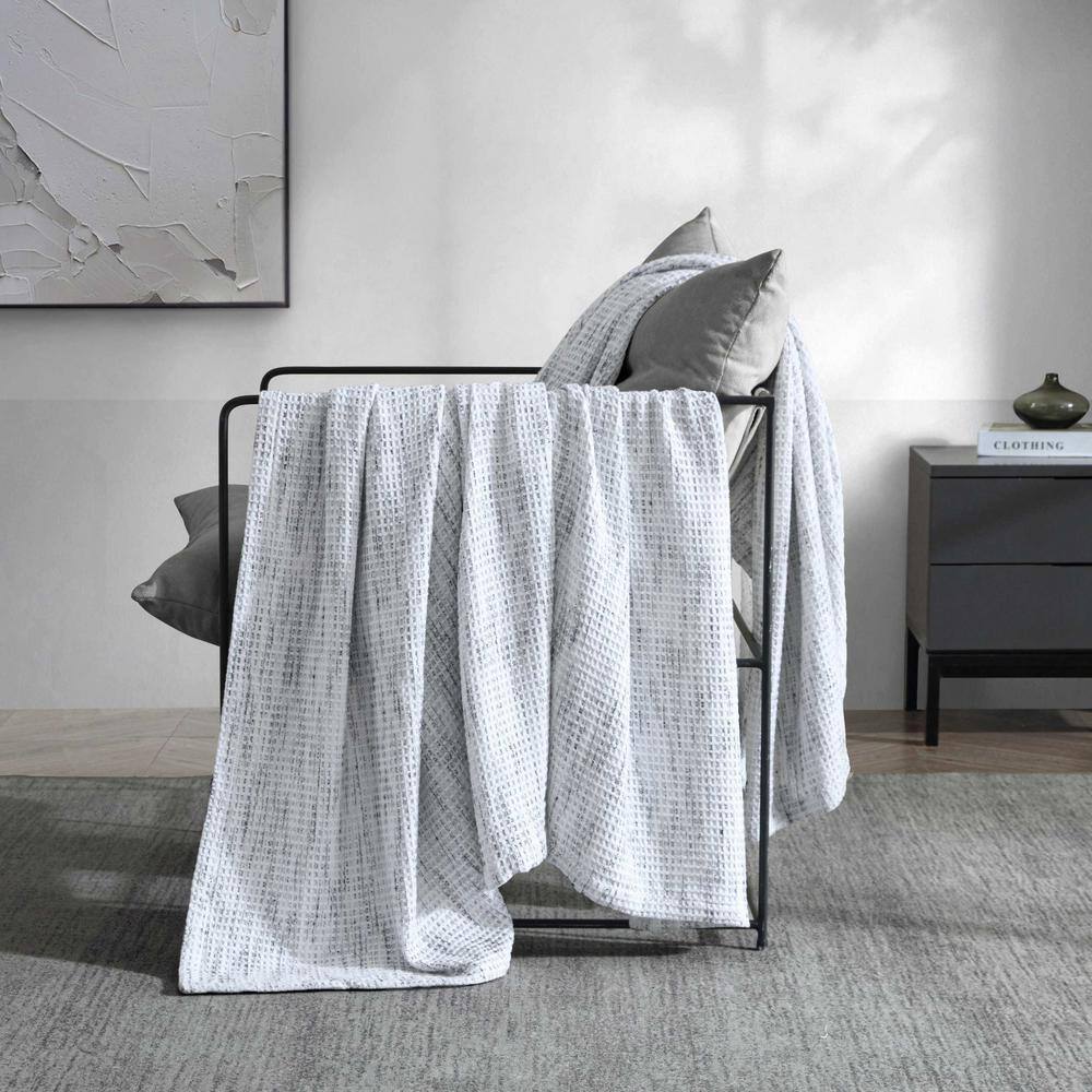 Queen White and Black Cotton Waffle Weave Blanket