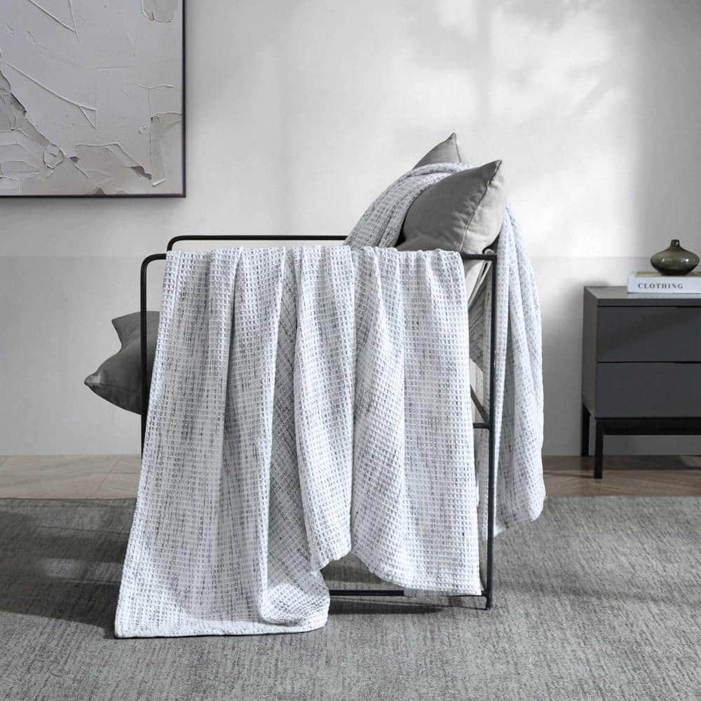 King White and Black Cotton Waffle Weave Blanket