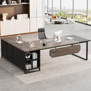 Capen 70.8 in. L Shaped Gray and Black Wood Executive Desk with 55 in. File Cabinet L Shaped Computer Desk Home Office