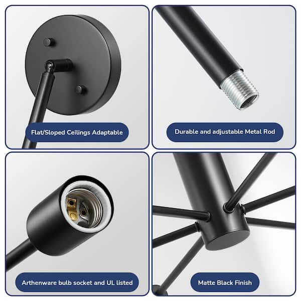 EDISHINE Klotilda 12-Light Matte Black Dimmable Sputnik Modern