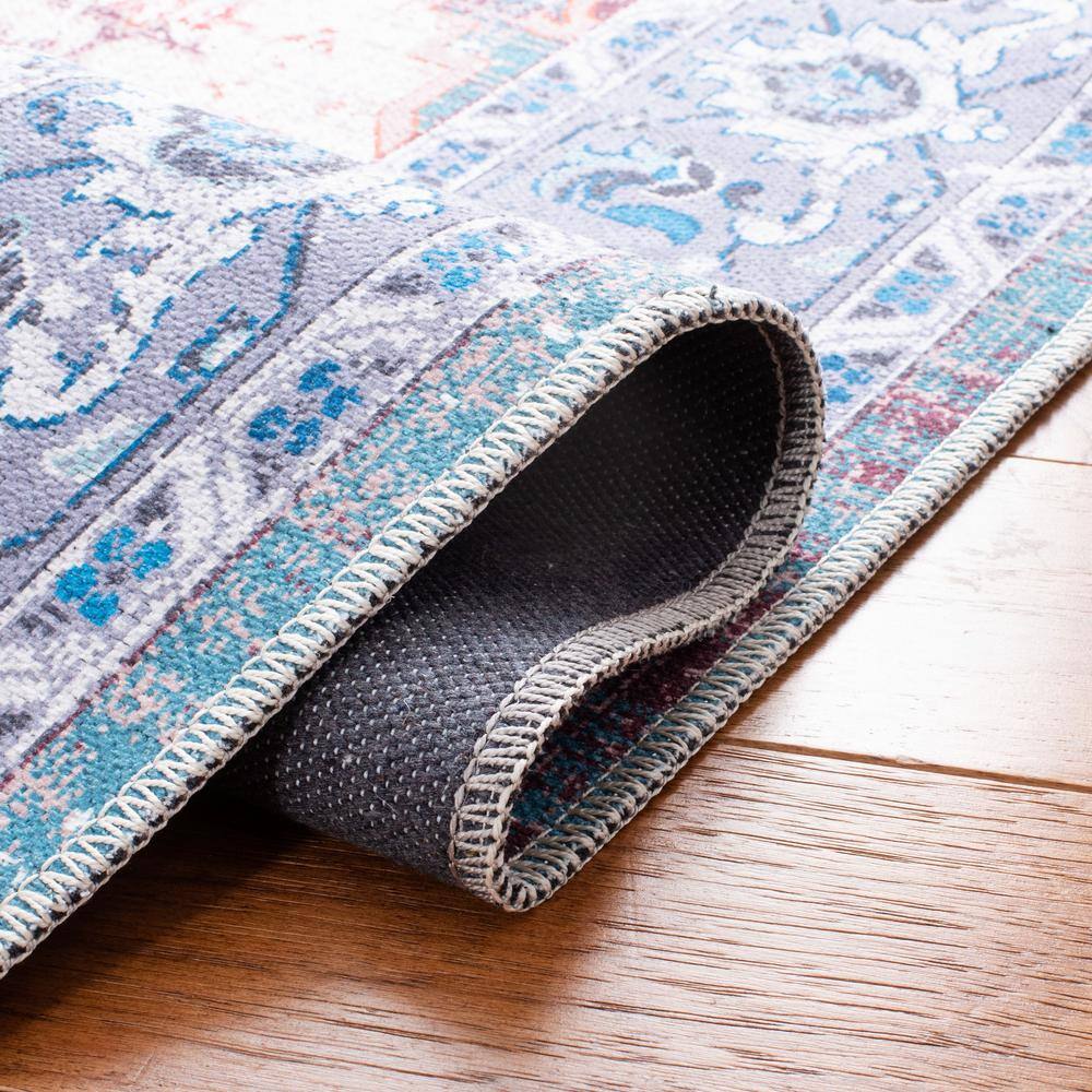 Serapi Rust and Blue Rectangular Washable Synthetic Area Rug 4' x 6'