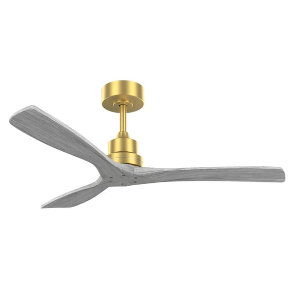 cenadinz 52 in. Indoor Ceiling Fan Without Light 3 Solid Wood Blades in Gold for Patio, Living Room