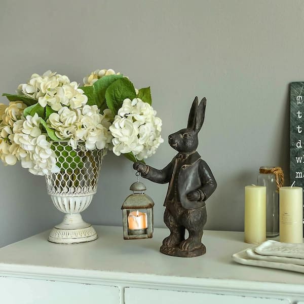 6 in. x 13 in. Brown Resin Vintage Bunny Figurine Garden Statue