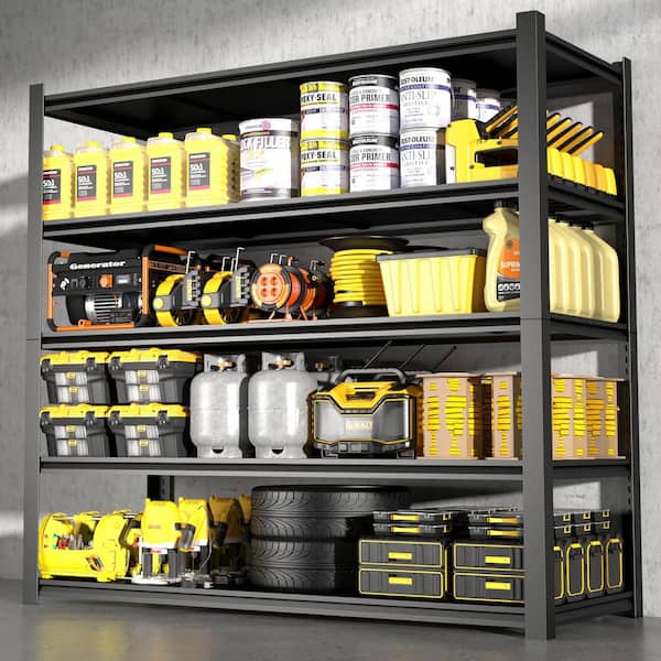 5-Tier Heavy Duty Metal Solid Garage Storage Shelving in Black (47.2 in. W x 84 in. H x 23.6 in. D)