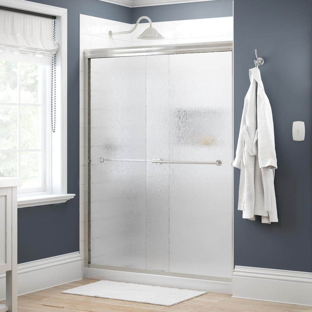 Traditional 59-3/8 in. W x 70 in. H Semi-Frameless Sliding Shower Door in Nickel with 1/4 in. Tempered Rain Glass -  Delta, 158859