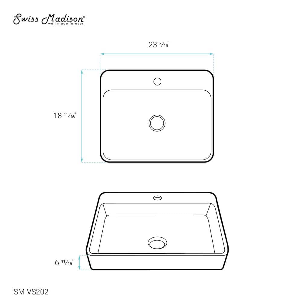 Glossy White Large Rectangular Ceramic Vessel Sink