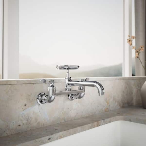 Clearwater 2 Handle Bridge Kitchen Faucet in Polished Chrome